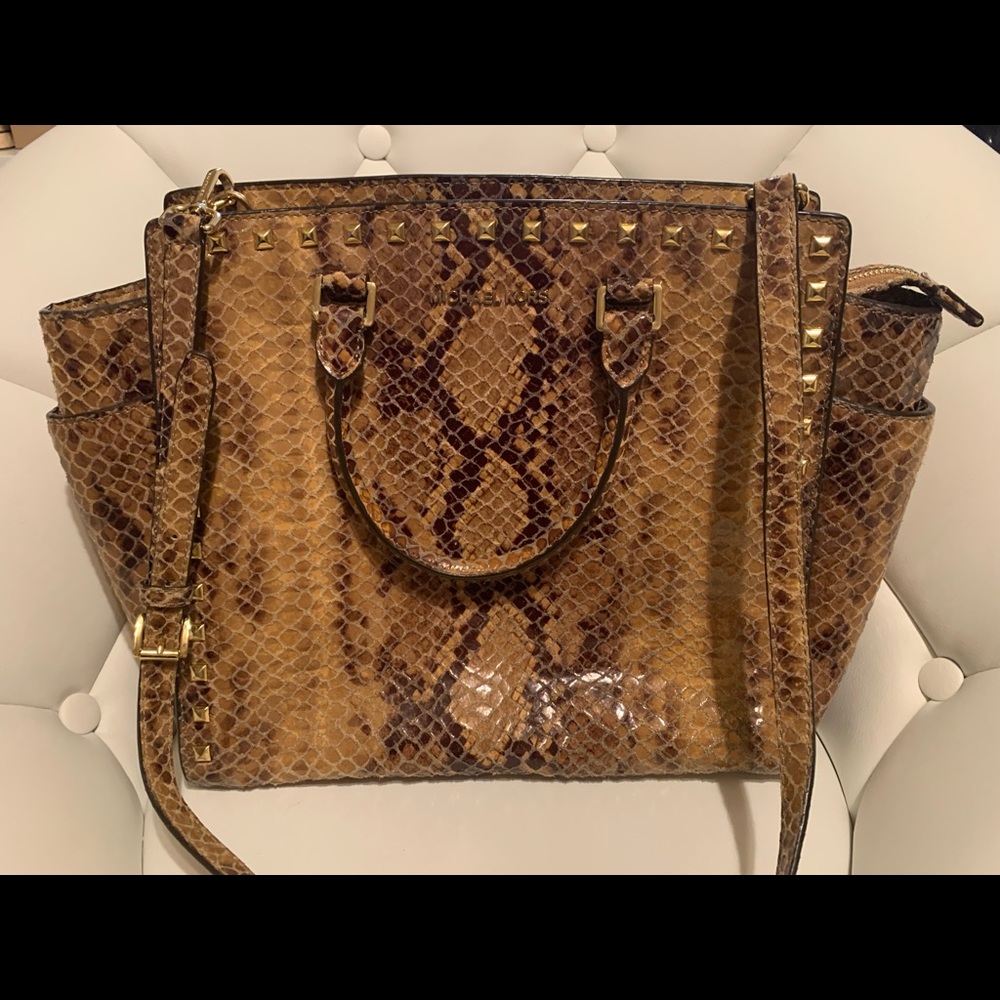 Michael Kors Hamilton snakeskin w/gold studs tote
